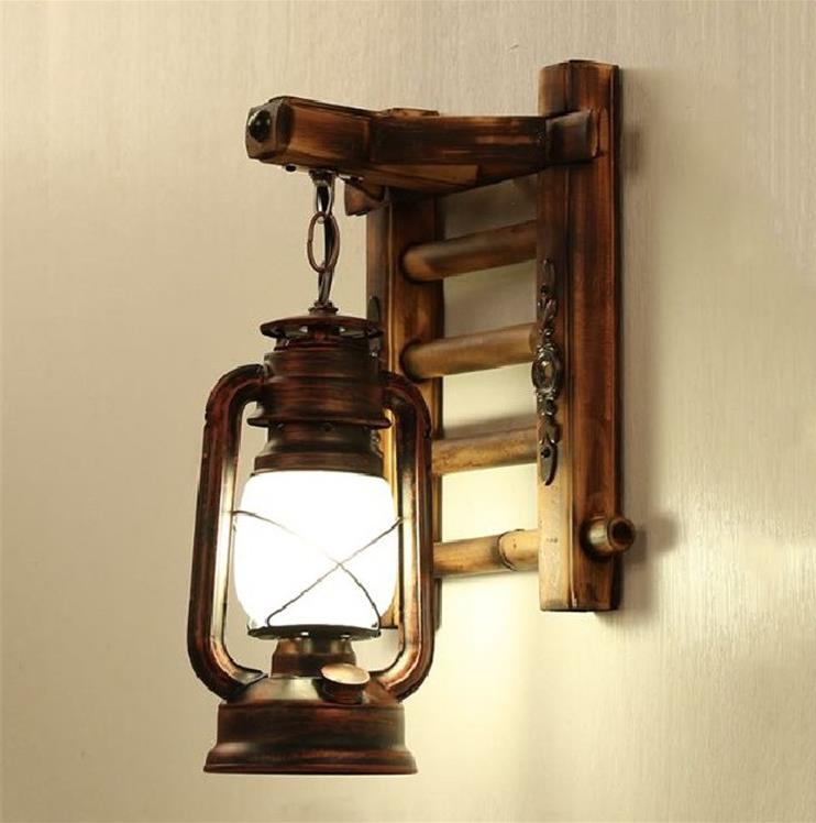 American Country Kerosene Lantern Antique Wall Lamp s Wooden Hanging Board